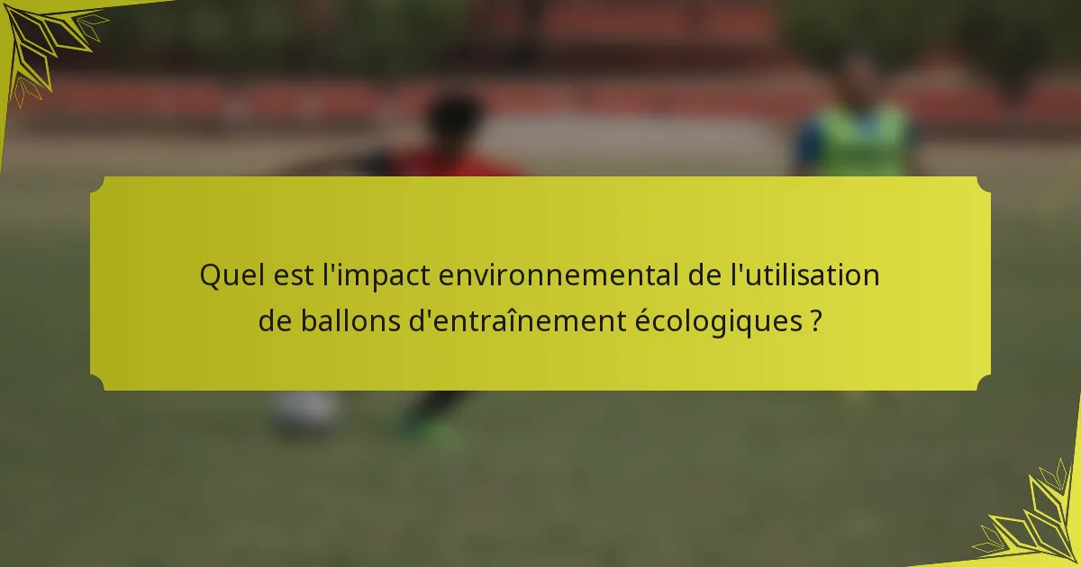 Quel est l'impact environnemental de l'utilisation de ballons d'entraînement écologiques ?