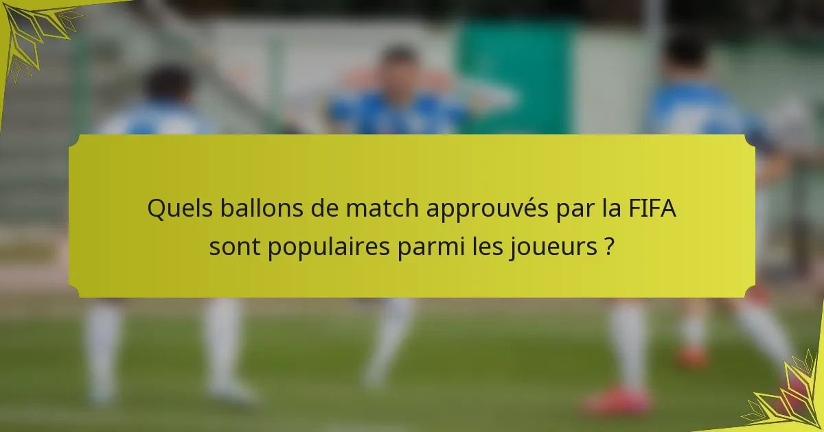 Quels ballons de match approuvés par la FIFA sont populaires parmi les joueurs ?