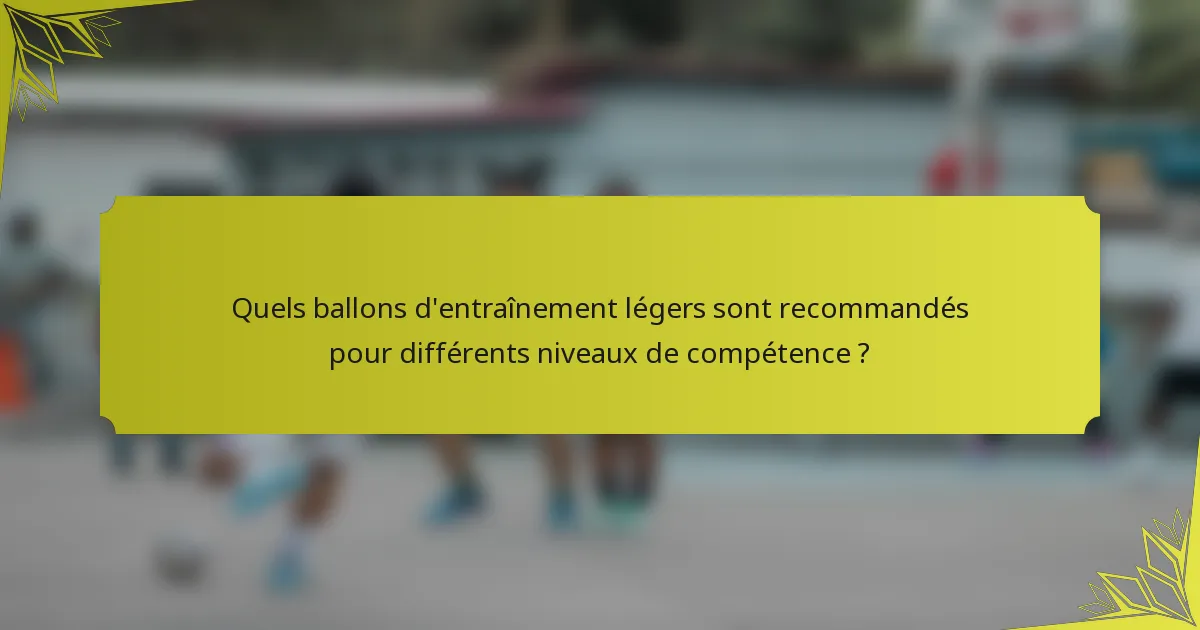 Quels ballons d'entraînement légers sont recommandés pour différents niveaux de compétence ?