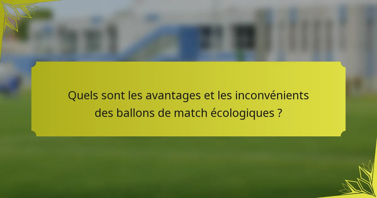 Quels sont les avantages et les inconvénients des ballons de match écologiques ?